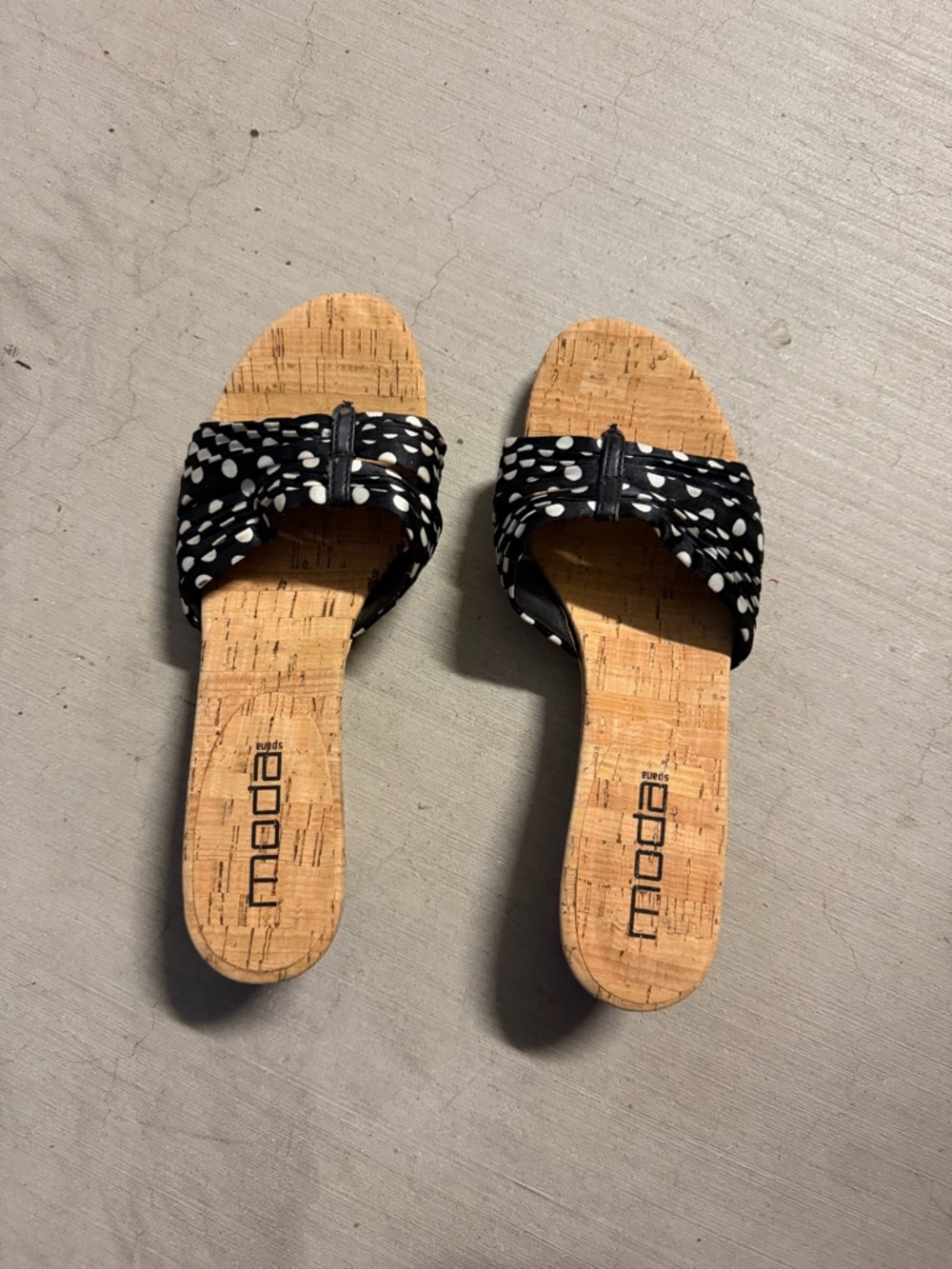 Cork Slide Sandals - Black Polka Dot